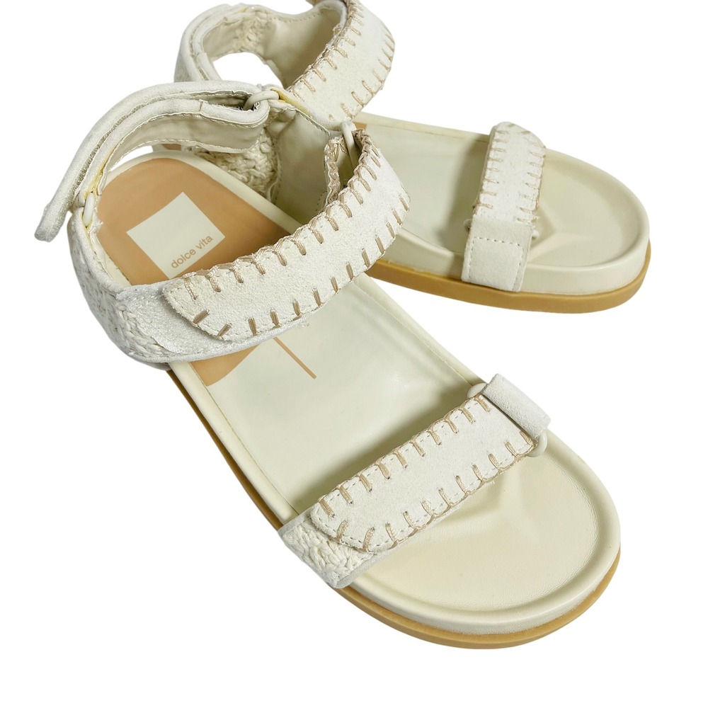 Dolce Vita Platform Sandals Womens 7 Cream Leather Crochet Whipstitch